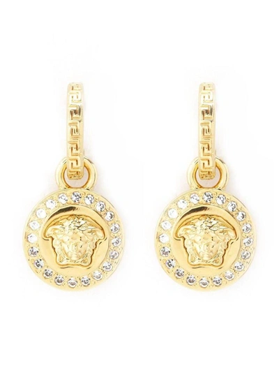 Versace Greek Earrings With Medusa Head Charm In Grey