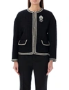Gucci Brooch-detail Tweed Jacket In Black