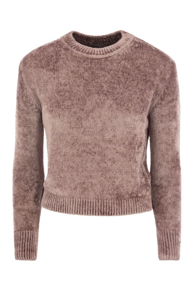 Herno Resort Pullover In Chenille Knit In Lilac