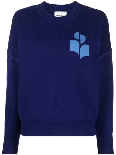 Isabel Marant Étoile Intarsia-knit Logo Crew-neck Jumper In Blue