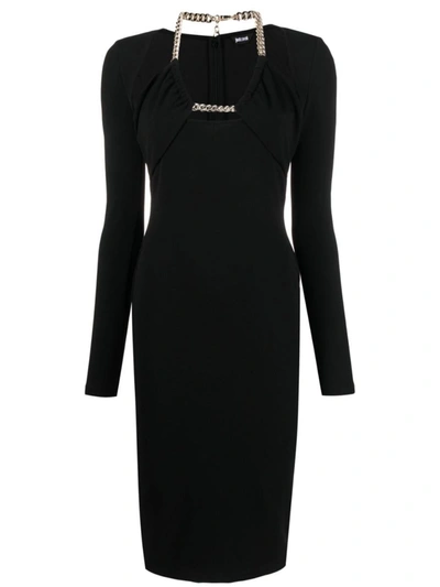 Just Cavalli Chain-link Cut-out Midi Dress In Black