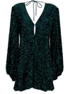 ROTATE BIRGER CHRISTENSEN MINI GREEN DRESS WITH V NECKLINE AND ALL-OVER PAILLETTES IN RECYCLED FABRIC WOMAN