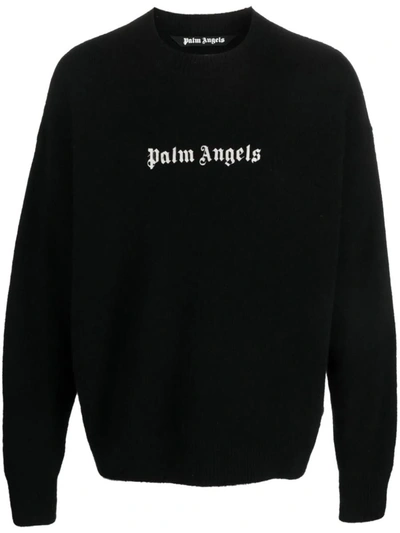 Palm Angels Crew-neck Sweater With Logo In Black