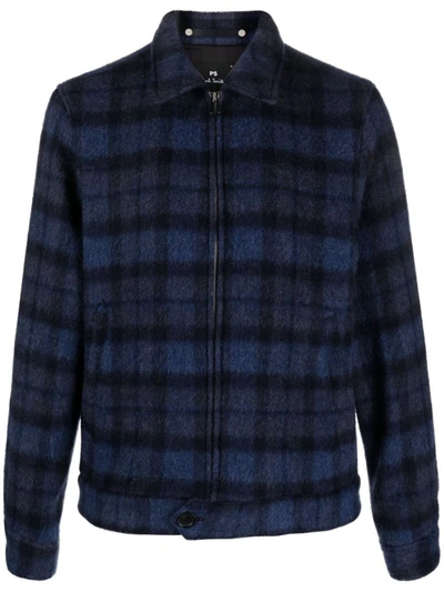 Paul Smith Harrington Checked Wool-blend Felt Jacket In Blue