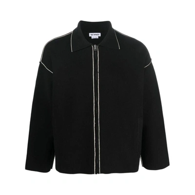 Sunnei Decorative-stitching Zip-up Sweatshirt In Black