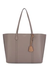 Tory Burch Perry Triple Compartment Leather Tote In Grey