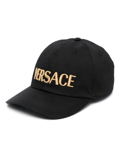 Versace Baseball Cap With Embroidery In Black