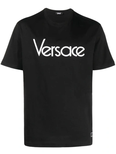 Versace Logo印花棉t恤 In Black
