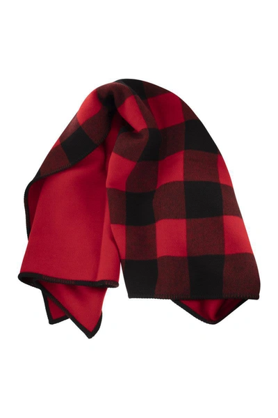 Woolrich Pure Wool Check Scarf  In Red/black
