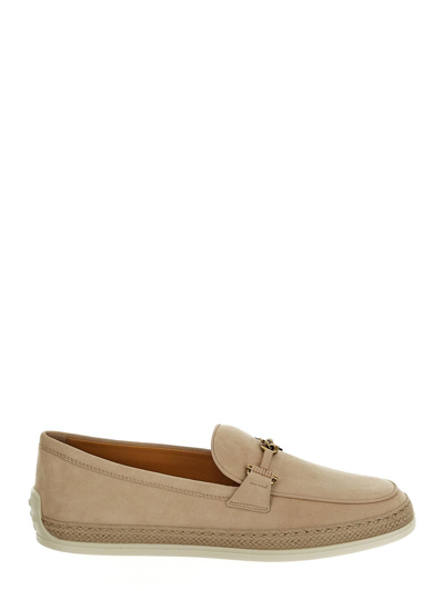 Tod's Leather Mocassins In Beige