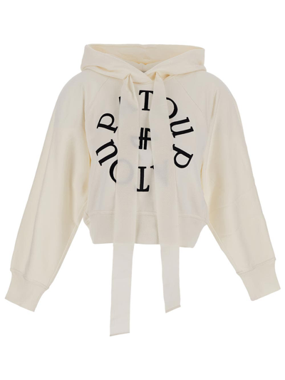 Patou Logo Cropped Cotton Jersey Hoodie In White