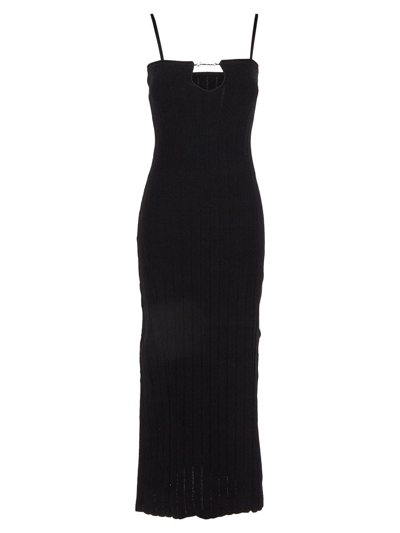 Jacquemus Sierra Logo Script Cutout Sleeveless Rib Mini Dress In Black