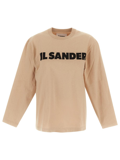 Jil Sander Long Sleeves Cotton T-shirt In Beige