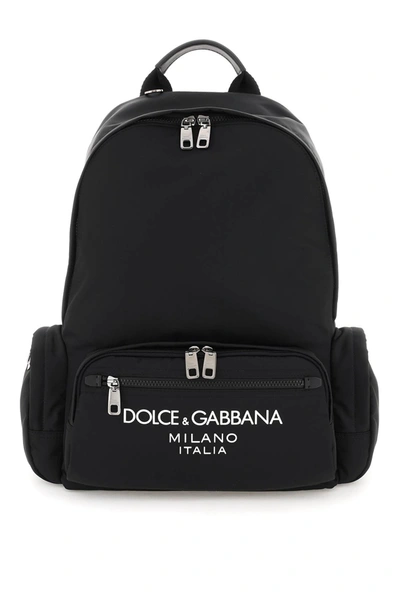 Dolce & Gabbana Nylon Backpack With Logo Men In Black