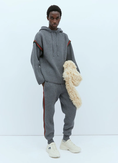 Gucci Cashmere Ribbed-knit Hoodie In Grey Melange
