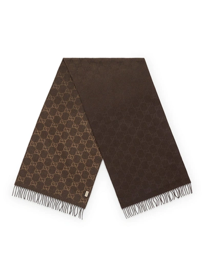 Gucci Women Gg Cashmere Scarf In Brown