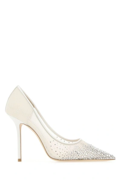 Jimmy Choo Love 85 Meshed Embellished Pumps In White