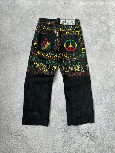 Pre-owned Archival Clothing X Vintage Money Talks Japanese Archival Embroidered Jeans In Black