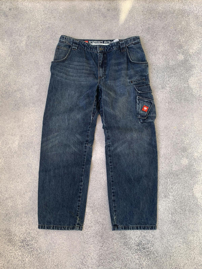 Pre-owned Vintage Engelbert Strauss Workwear Heavy Denim Cargo Pants In Dark Blue