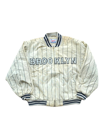 Pre-owned Mlb X Varsity Jacket Vintage Houston Brooklyn Baseball Denim Jacket Stained In White