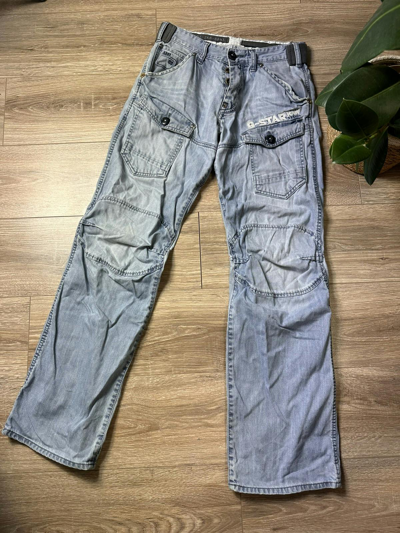 Pre-owned G Star Raw X Vintage Distressed G-star Raw Cargo Pants Jeans Multipocket In Blue
