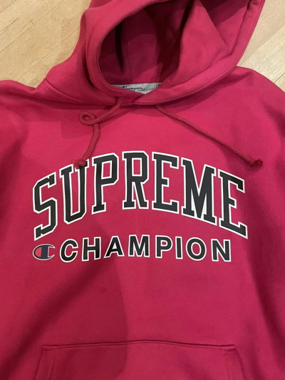 Pre-owned Champion X Supreme Champion Hoodie Sweatshirt Label In Maroon