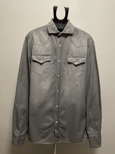 Pre-owned Brunello Cucinelli Indigo Denim Western Shirt X Large In Grey