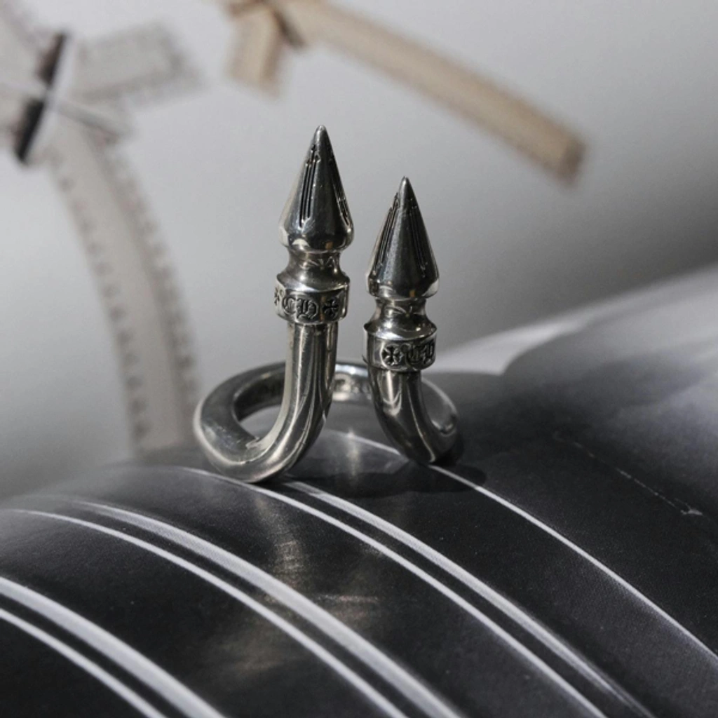Pre-owned Chrome Hearts Double Spike Large Ring In Silver | ModeSens