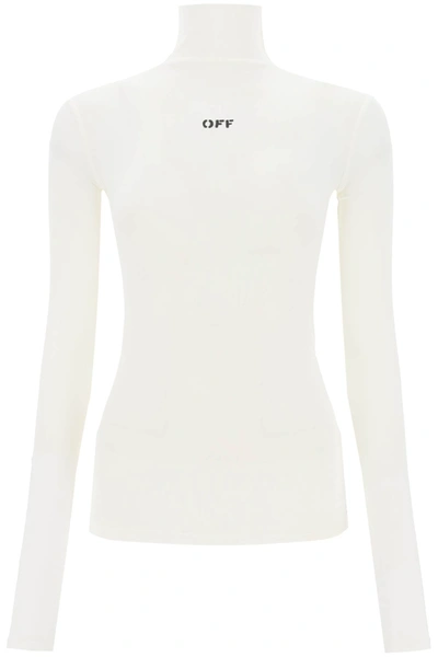 OFF-WHITE OFF-WHITE FUNNEL-NECK T-SHIRT WITH OFF LOGO WOMEN