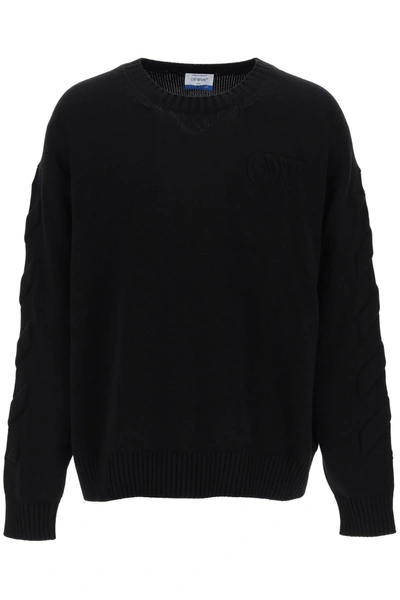 OFF-WHITE OFF-WHITE SWEATER WITH EMBOSSED DIAGONAL MOTIF MEN