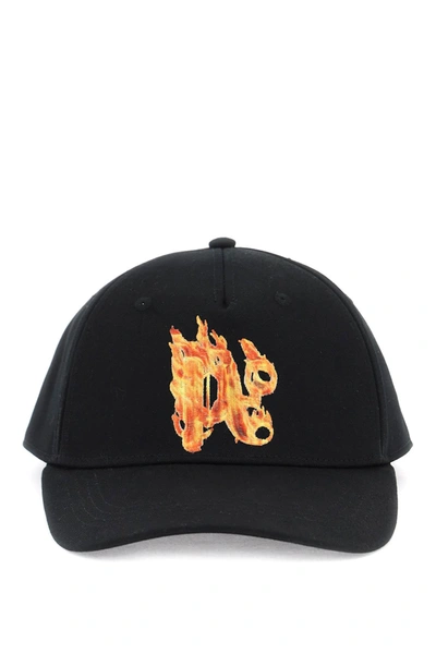 Palm Angels Burning Monogram-embroidered Baseball Cap In Black