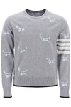 THOM BROWNE THOM BROWNE 4-BAR SWEATER WITH HECTOR PATTERN MEN