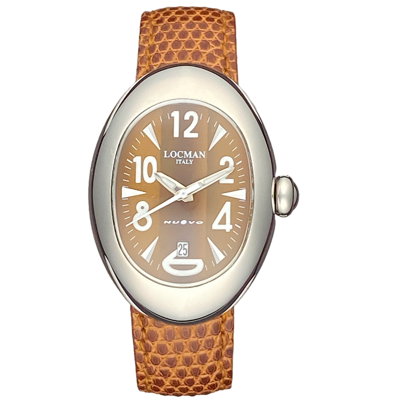 Pre-owned Locman Ladies  Nuovo Brown Snake Leather Sapphire Quartz Watch Ref 020, 33x46mm