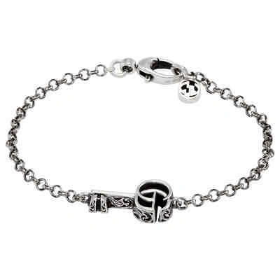 Pre-owned Gucci Ladies 925-sterling Silver Double Key Bracelet, Size 17