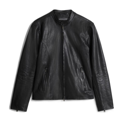 Pre-owned John Varvatos Collection Men's Baxter Moto Zip Jacket Waxed Sheep Leather Black