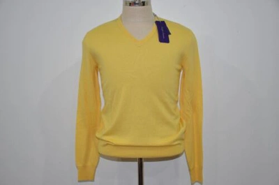 Pre-owned Ralph Lauren Purple Label Made In Italy 100% Cashmere V-neck Sweater In Yellow