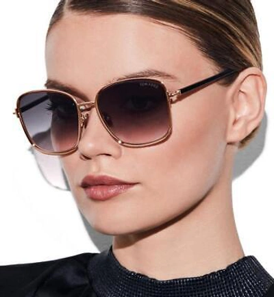 Pre-owned Tom Ford Ft1029-28d-57 Shiny Rose Gold Sunglasses In Gray