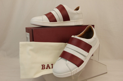 Pre-owned Bally Willet White Red Leather Logo Swiss Sneakers 9.5 Us 42.5 Italy In White/red