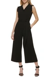 Calvin Klein Jersey-top Sequin Wide-leg Jumpsuit In Black