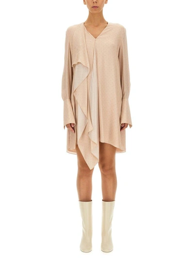 Fendi V-neck Draped Asymmetric Dress In Beige