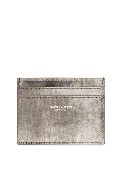 Saint Laurent Logo Detailed Cardholder In Antracite Fume