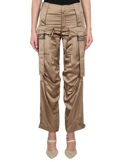 Fendi Low Rise Satin Pants In Beige