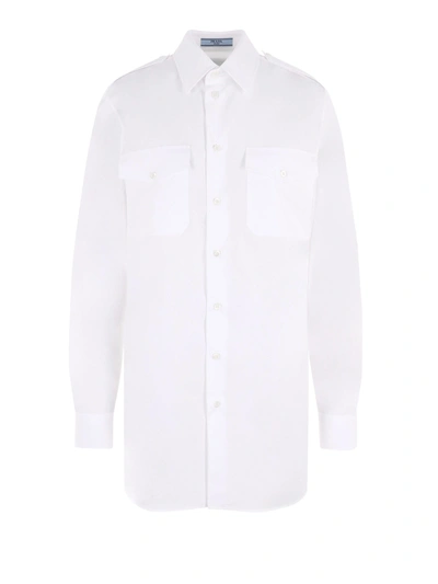 Prada Long White Shirt In Bianco