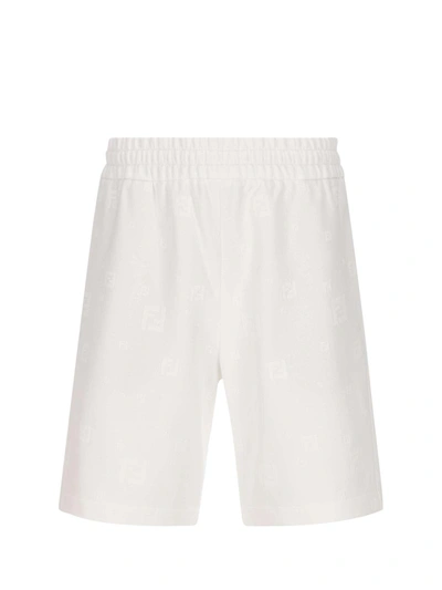 Fendi Ff Flocked Motif Bermuda Shorts In Bianco