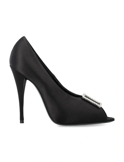 Saint Laurent Peep Almond Toe Pumps In Black