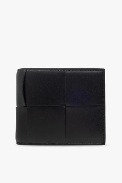 Bottega Veneta Leather Wallet In Black-silver