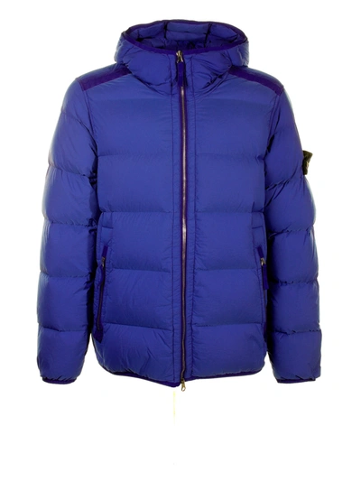 Stone Island Blue Quilted Down Jacket With Hood In Bluette
