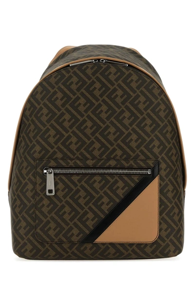 Fendi Multicolor Canvas And Leather Chiodo Diagonal Backpack In Brown