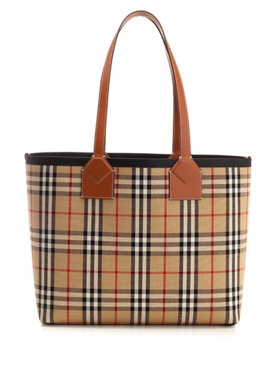 Burberry Heritage Small Check Canvas Tote Bag In Beige