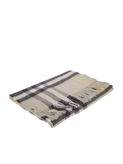 Burberry Check Motif Sage Green Scarf In Beige